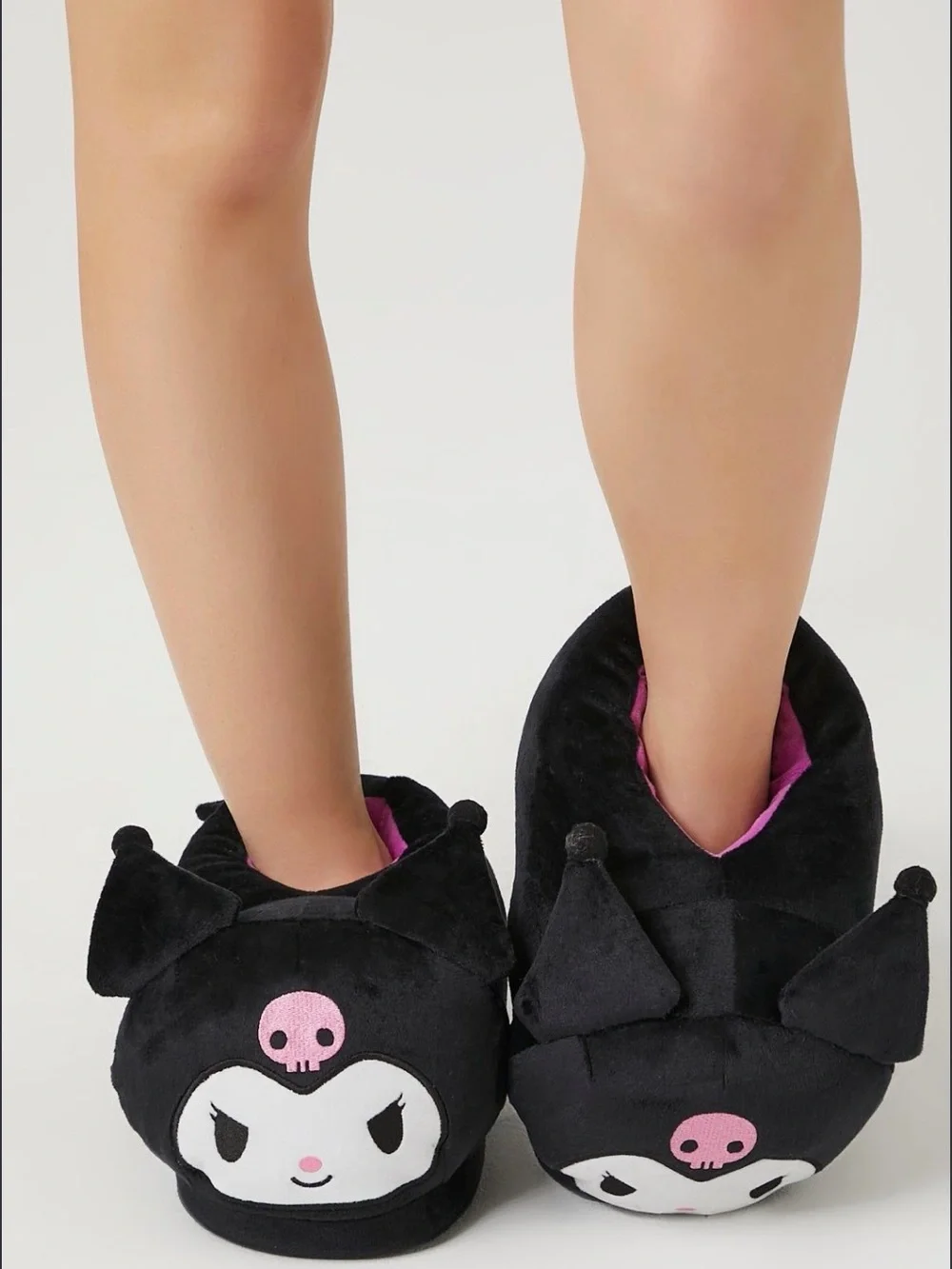 Sanrio Kuromi Black and Pink Plush Kids Slippers